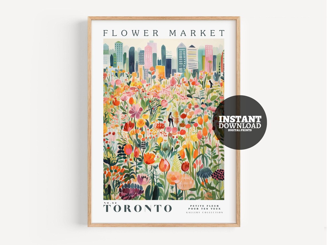 Flower Market Toronto Botanical Print, Travel Poster