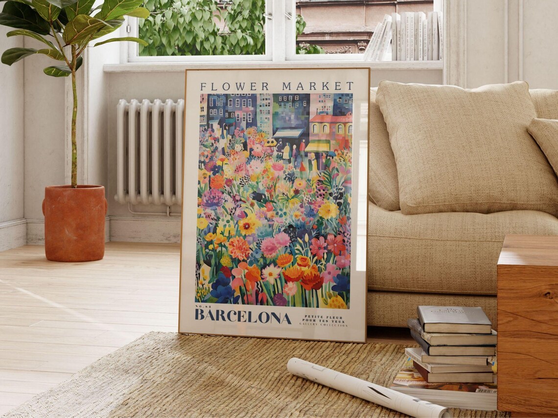 Barcelona Flower Market Travel Poster, Botanical - Image 2