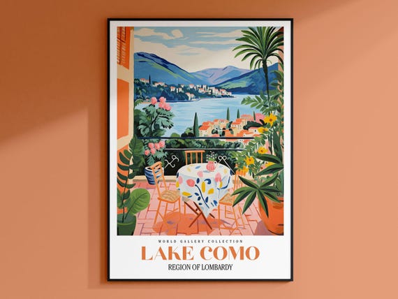 Lake Como Travel Poster Italy Wall Art City Poster Colorful Wall Art Trendy Wall Art Gallery Wall Print Italy Painting Como Print