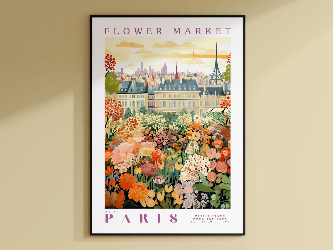 Flower Market Paris France Botanical Travel Art Print
