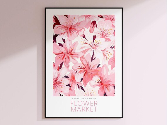 Pink Lily Flower Market Botanical Illustration Minimalist Style Poster