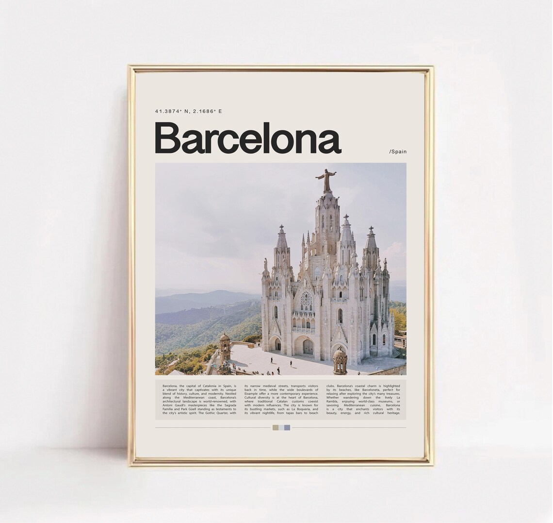 Barcelona Sagrat Cor Church On Tibidabo Hill Spain Travel Poster - Image 2