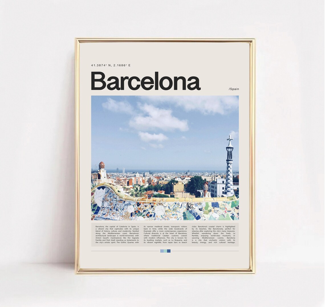 Barcelona Park Guell Mosaic Terrace City View Spain Travel Poster - Image 2