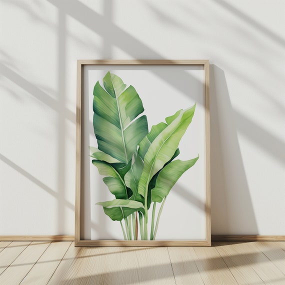 Banana Leaf Watercolor Art Print Tropical Wall Decor Botanical Jungle Poster Green Leaf Art Print For Home Office