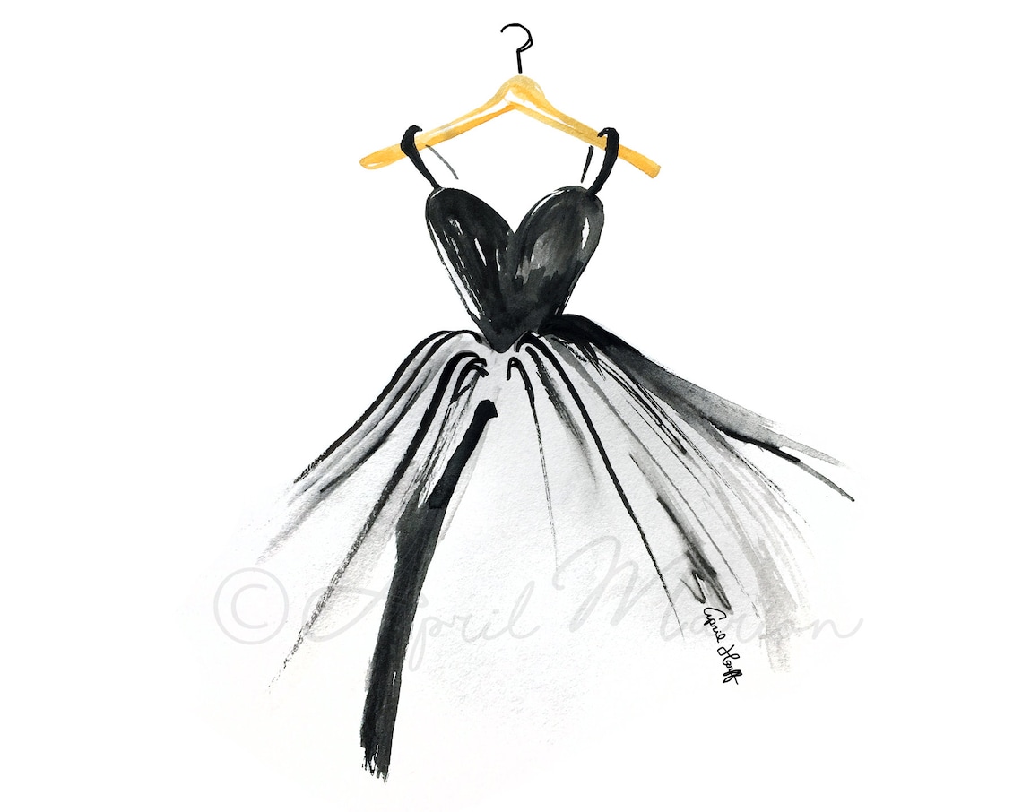 Black Little Dress on Wooden Hanger Fashion Watercolor Poster - Image 2