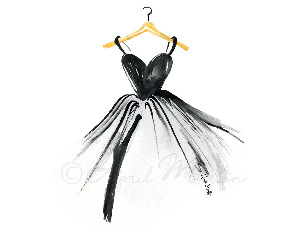 Little Black Dress Watercolor Print Fashion Illustration Princess Art Designer Ballerina Girl Ballgown Lbd Pageant Wall Home Decor - Image 2