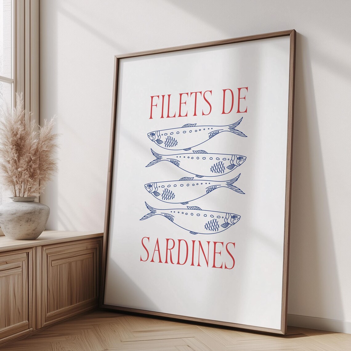 Filets De Sardines Fish Print Red Typography Retro French Wall Poster