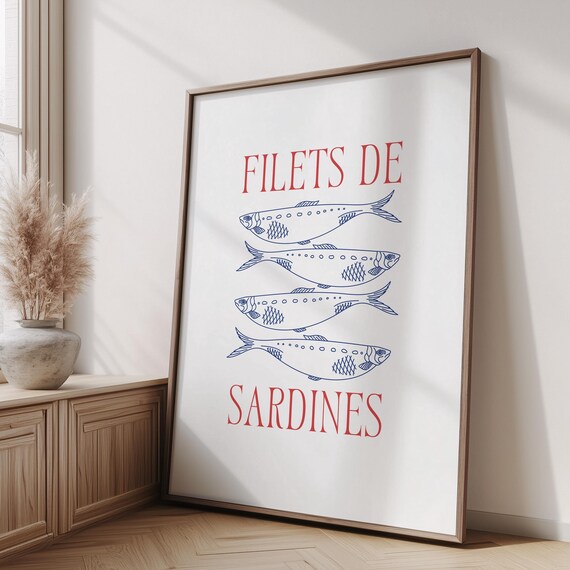 Filets De Sardines Fish Print Red Typography Retro French Wall Poster