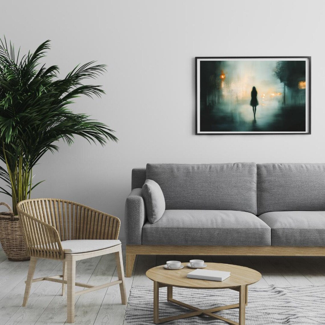 Misty Silhouette in City Lights, Moody Abstract Scene - Image 5