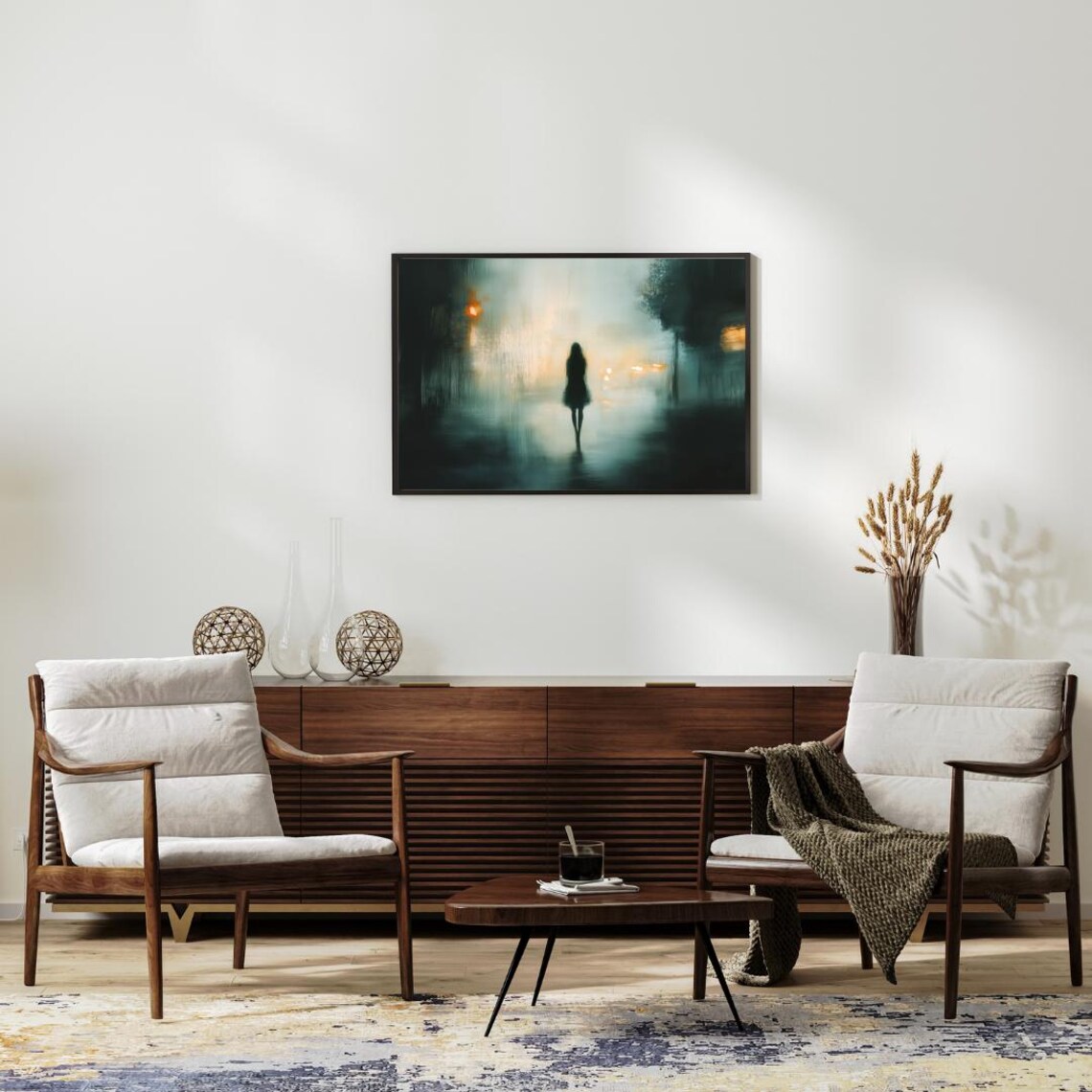 Misty Silhouette in City Lights, Moody Abstract Scene - Image 3