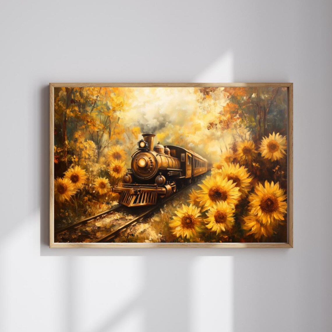 Golden Passage Vintage Train, Romantic Autumn Landscape