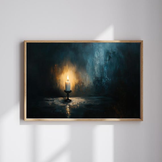 Lone Light Moody Candlelight Painting Dark Romantic Wall Art