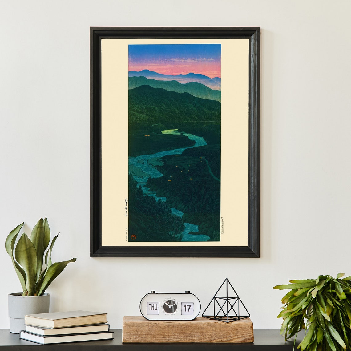 Japanese Mountain River Dusk Woodblock Style Narrow Art Poster - Image 3