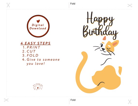 Happy Birthday Cat Card Orange Kitty DIY Homemade Art Poster