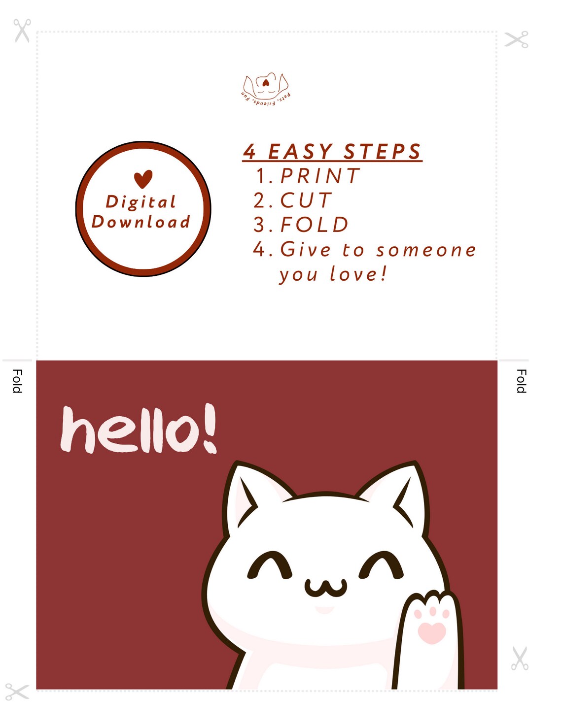 Anime Cat Hello Greeting Card Pack Kawaii White Kitten Poster - Image 6