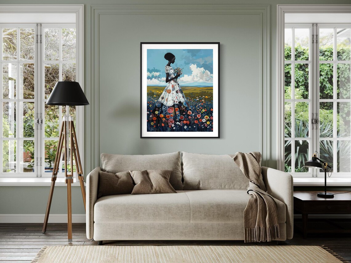 African Woman Floral Landscape Art Print, Bold Decor - Image 3