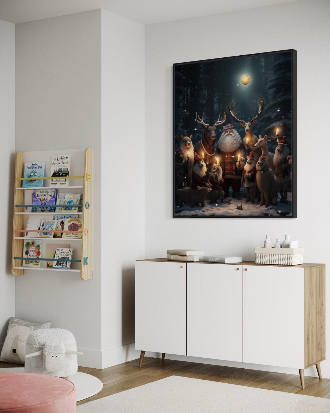 Santa Claus Forest Animals Candlelight Magical Night Christmas Poster - Image 3