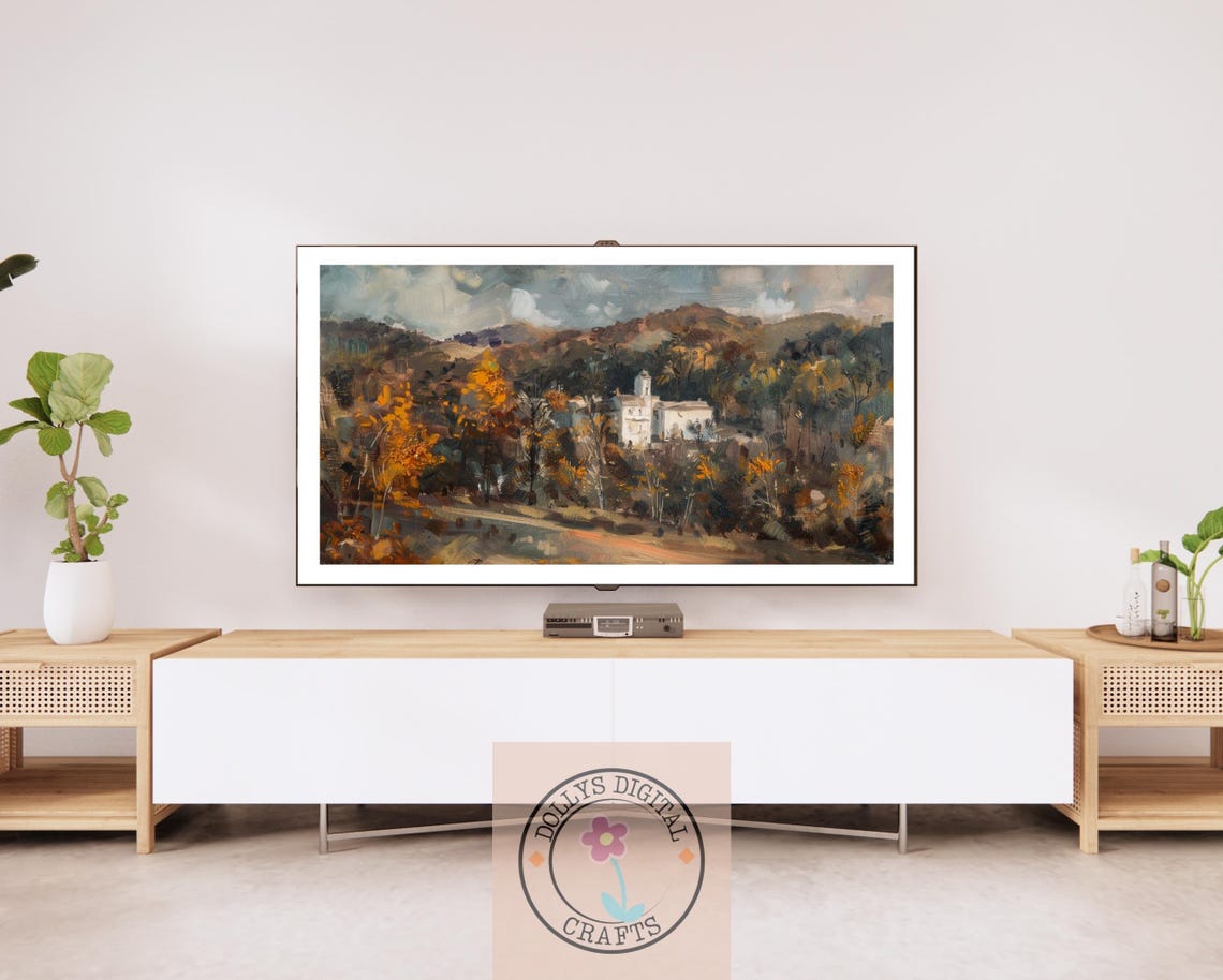 Impressionist Autumn Countryside Landscape White Mansion Poster - Image 2