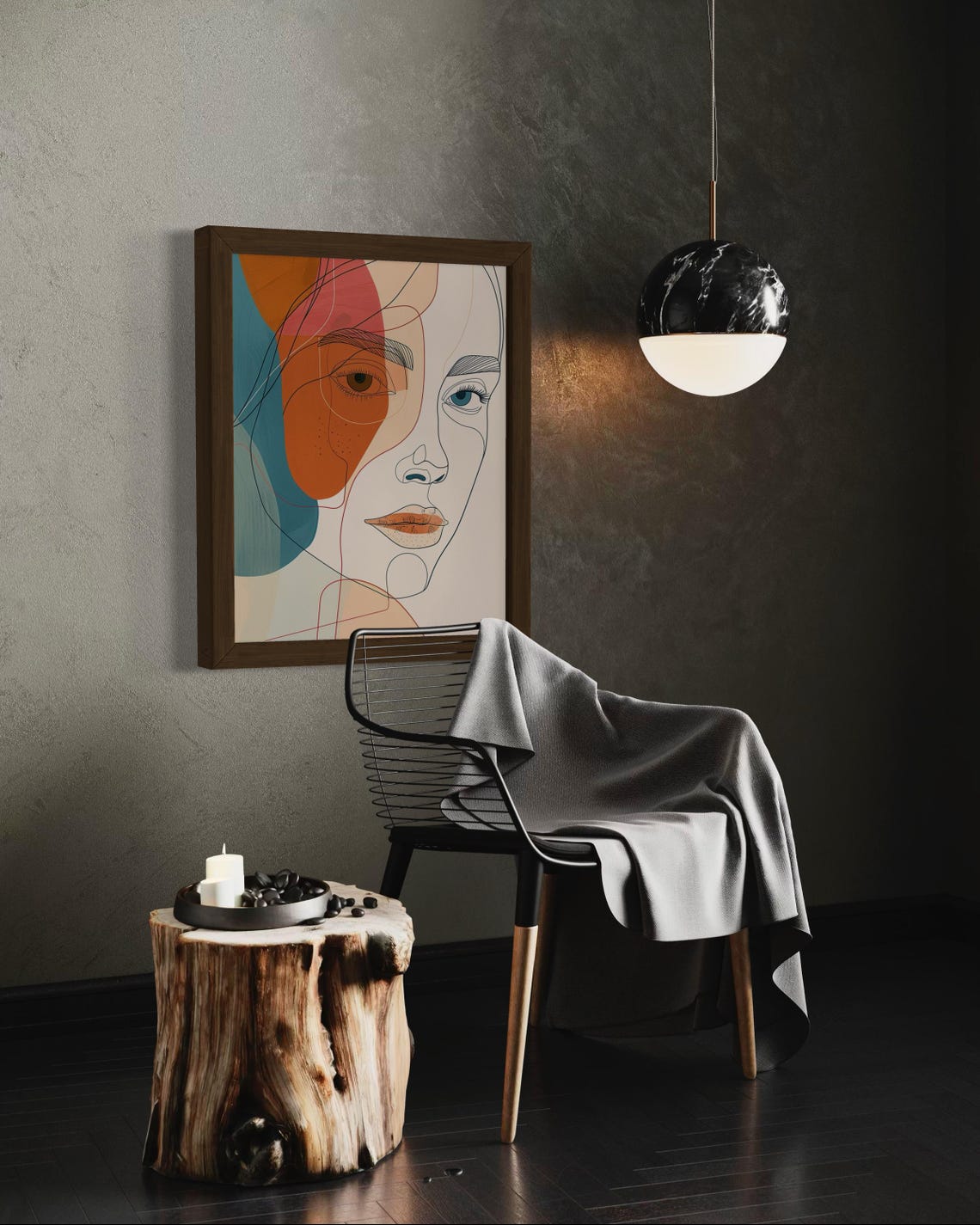 Line Art Woman Face Orange Teal Color Blocks Modern Portrait Poster - Image 4
