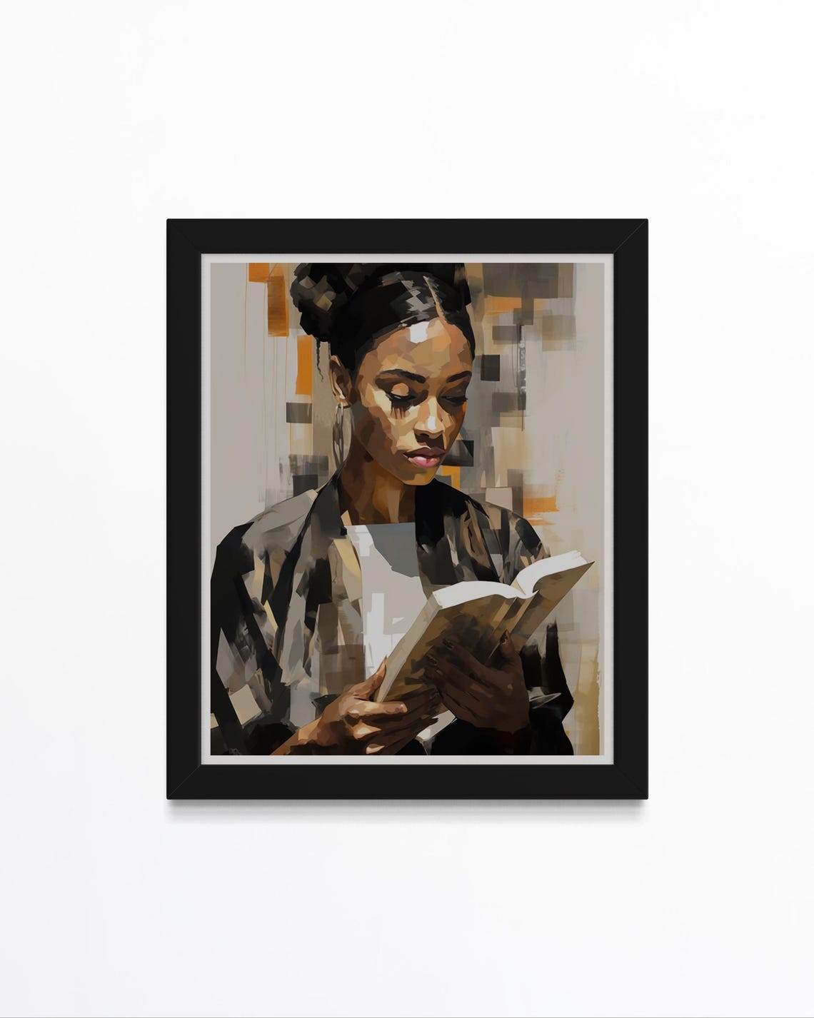Black Woman Reading Book Muted Tones Painterly Portrait Art Print