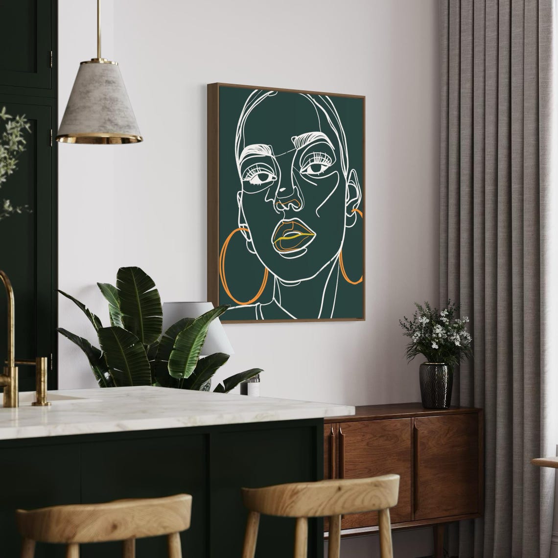 One Line Drawing Black Woman Face With Orange Hoop Earrings Poster - Image 7