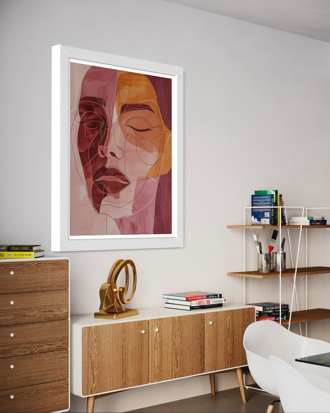 Abstract Woman Face Warm Maroon Tones Boho Minimalist Art Poster - Image 7