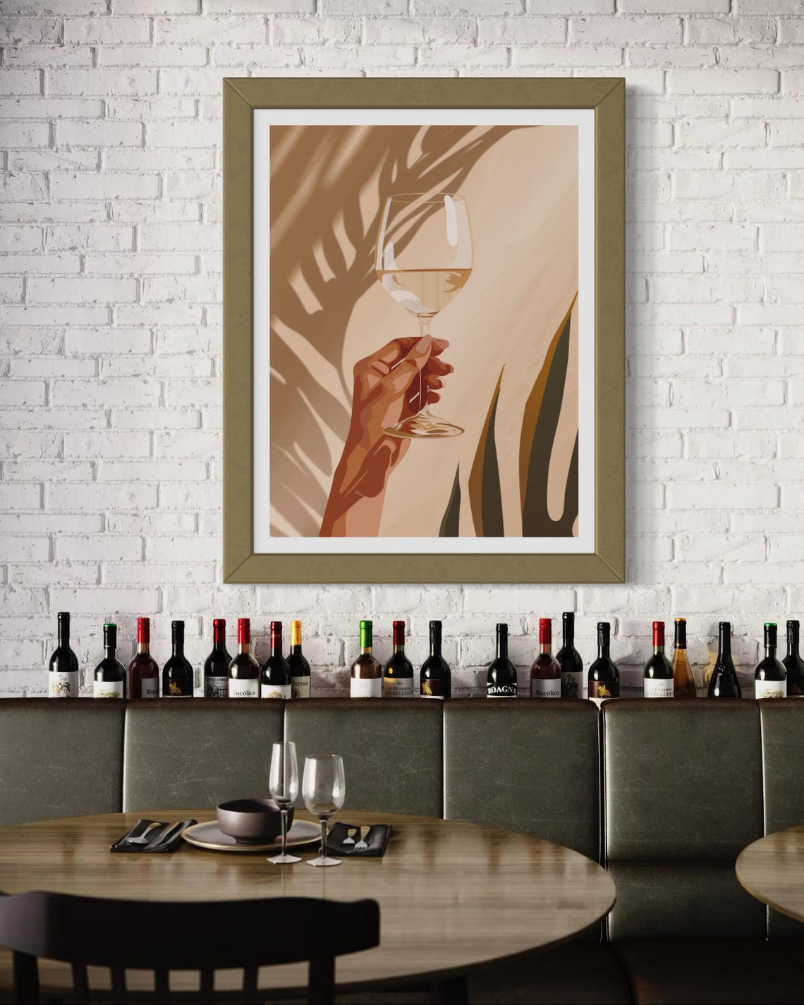 Elegant Wine Glass Art Print Tropical Minimalist Decor Neutral Palm Shadow For Living Room Or Kitchen - Image 7