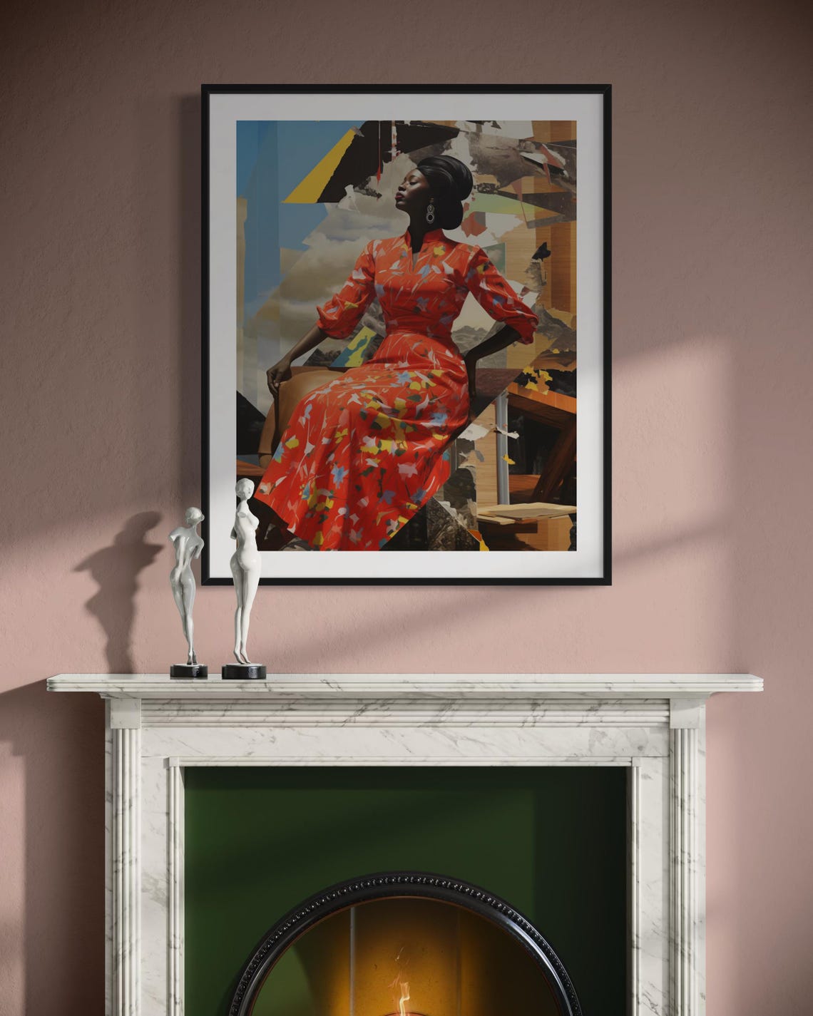 Black Woman Red Floral Dress Bold Collage Afrocentric Art Poster - Image 7