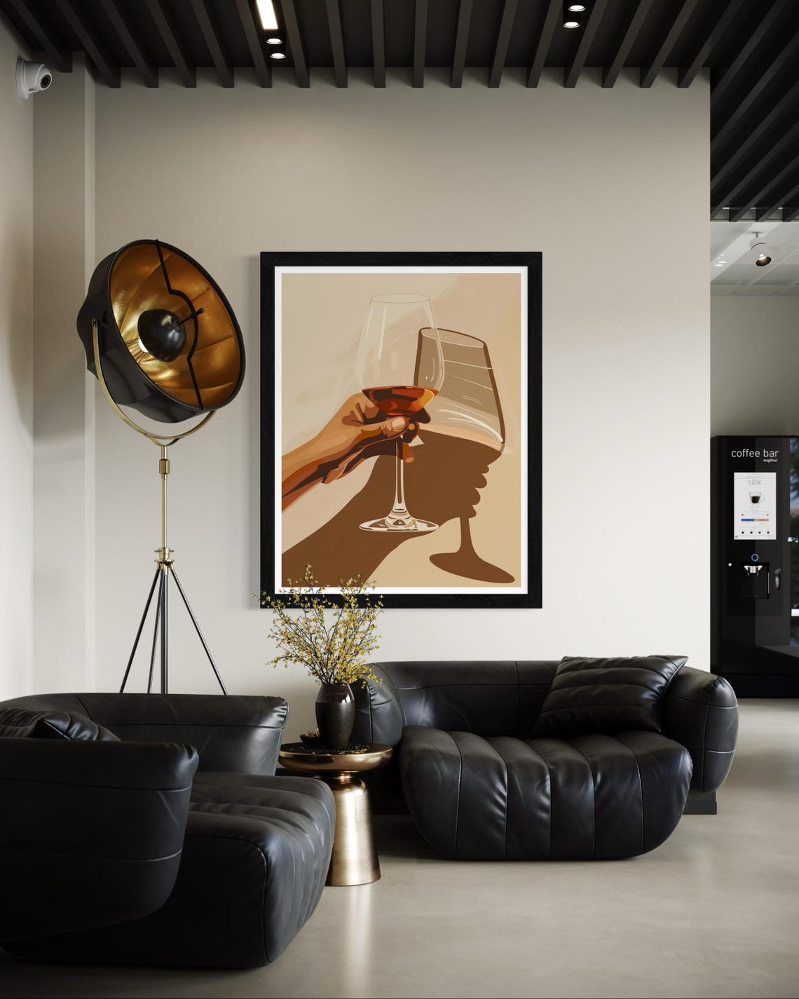 Red Wine Glasses Toast Shadow Play Minimalist Beige Decor Poster - Image 4
