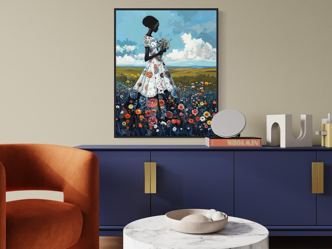 African Woman Floral Landscape Art Print, Bold Decor - Image 4