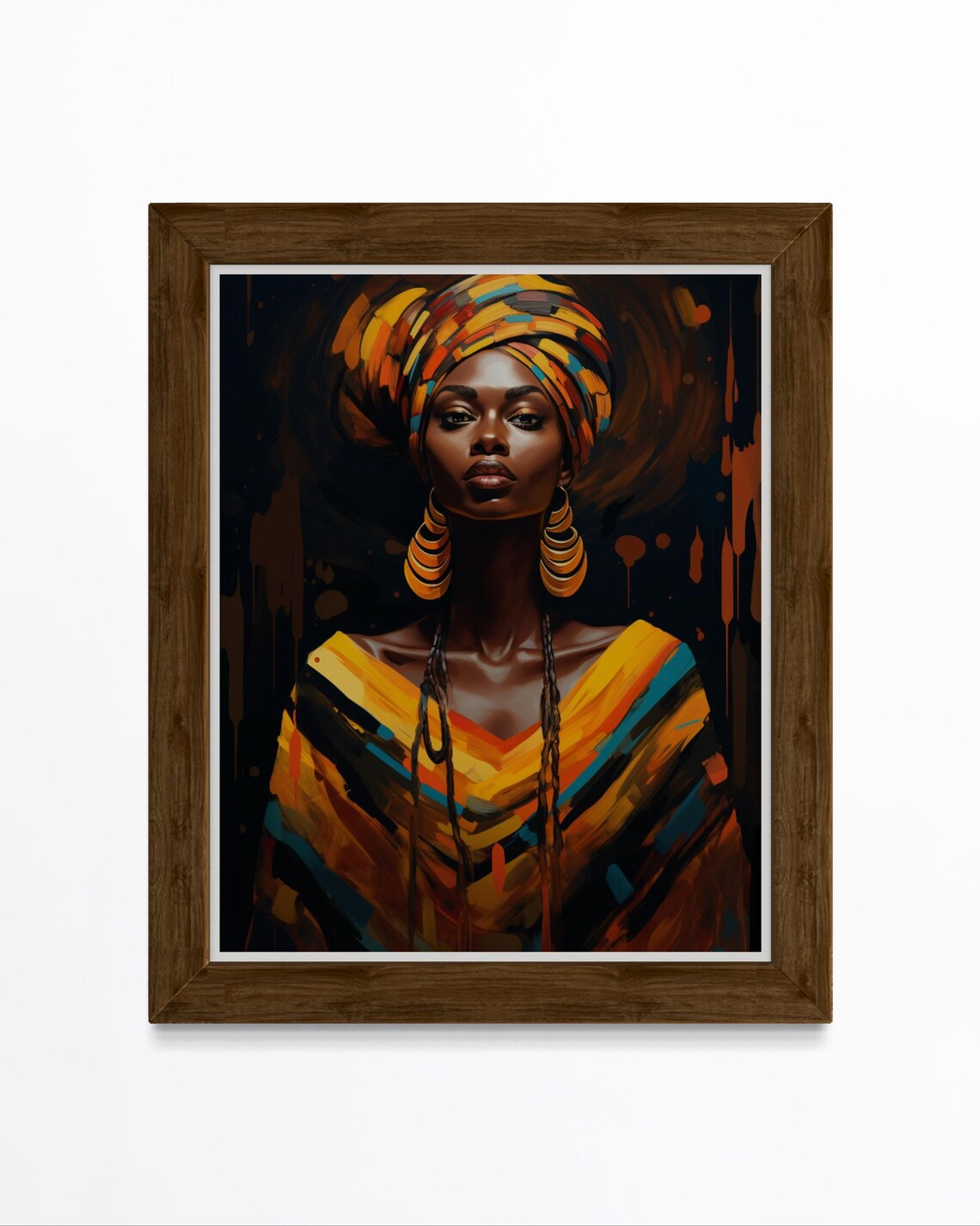 African Woman Orange Headwrap Gold Hoop Earrings Portrait Poster