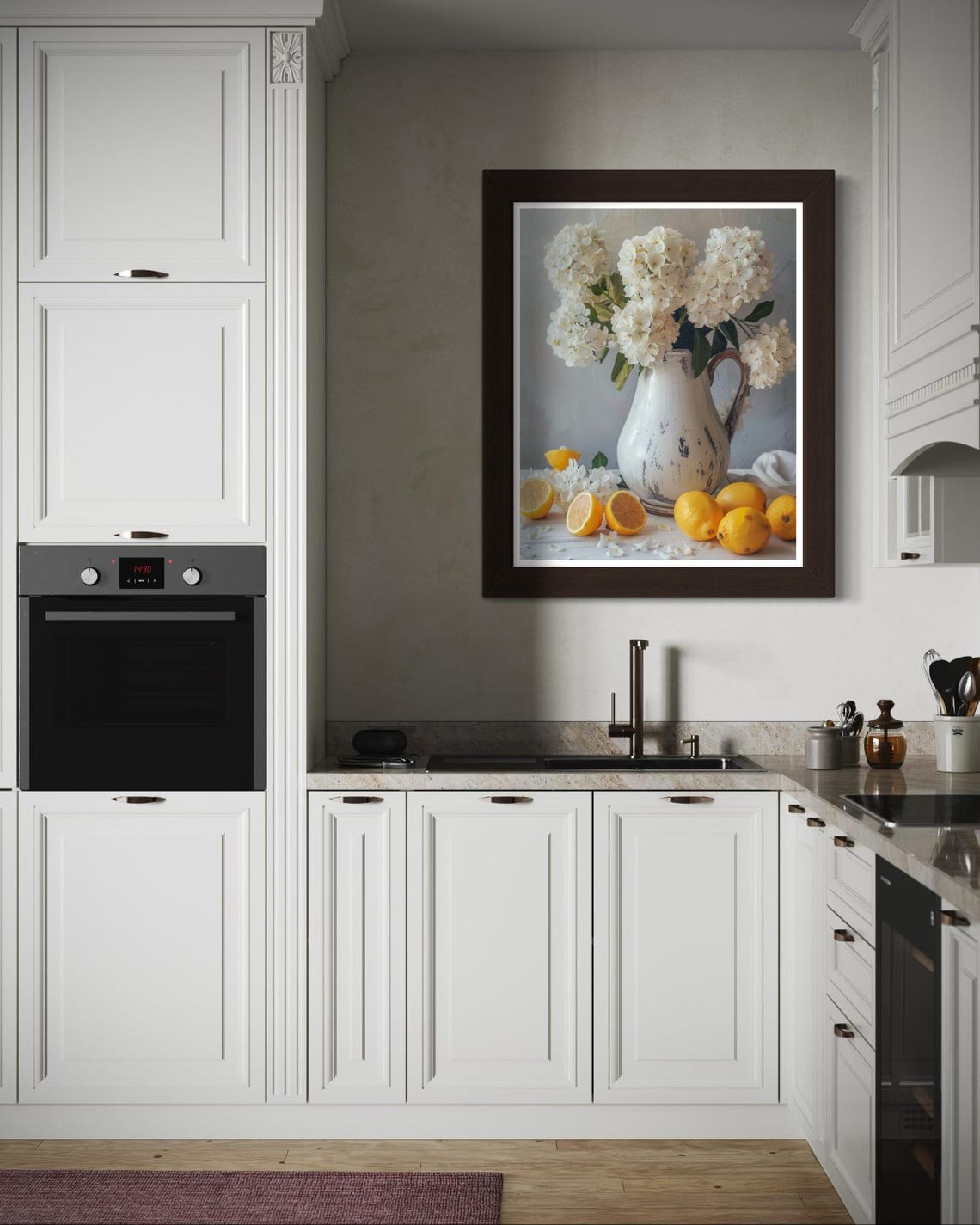 White Hydrangea Jug Sliced Lemons Rustic Kitchen Floral Poster - Image 6