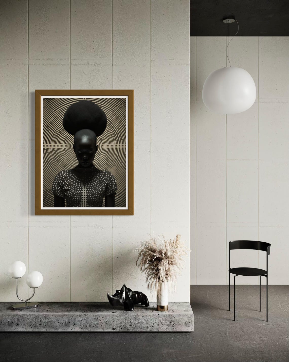 Black Woman With Tall Afro Silhouette Concentric Circles Art Print - Image 5