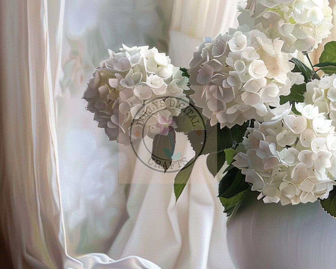 White Hydrangeas, Elegant Floral Artwork - Image 5
