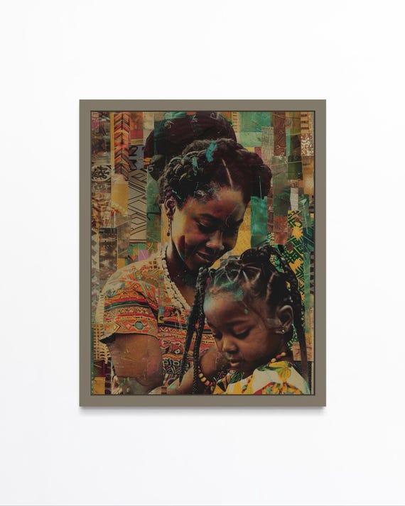 African Mother And Child Wall Art Print Vibrant Collage Of Love And Heritage African Cultural Decor For Home