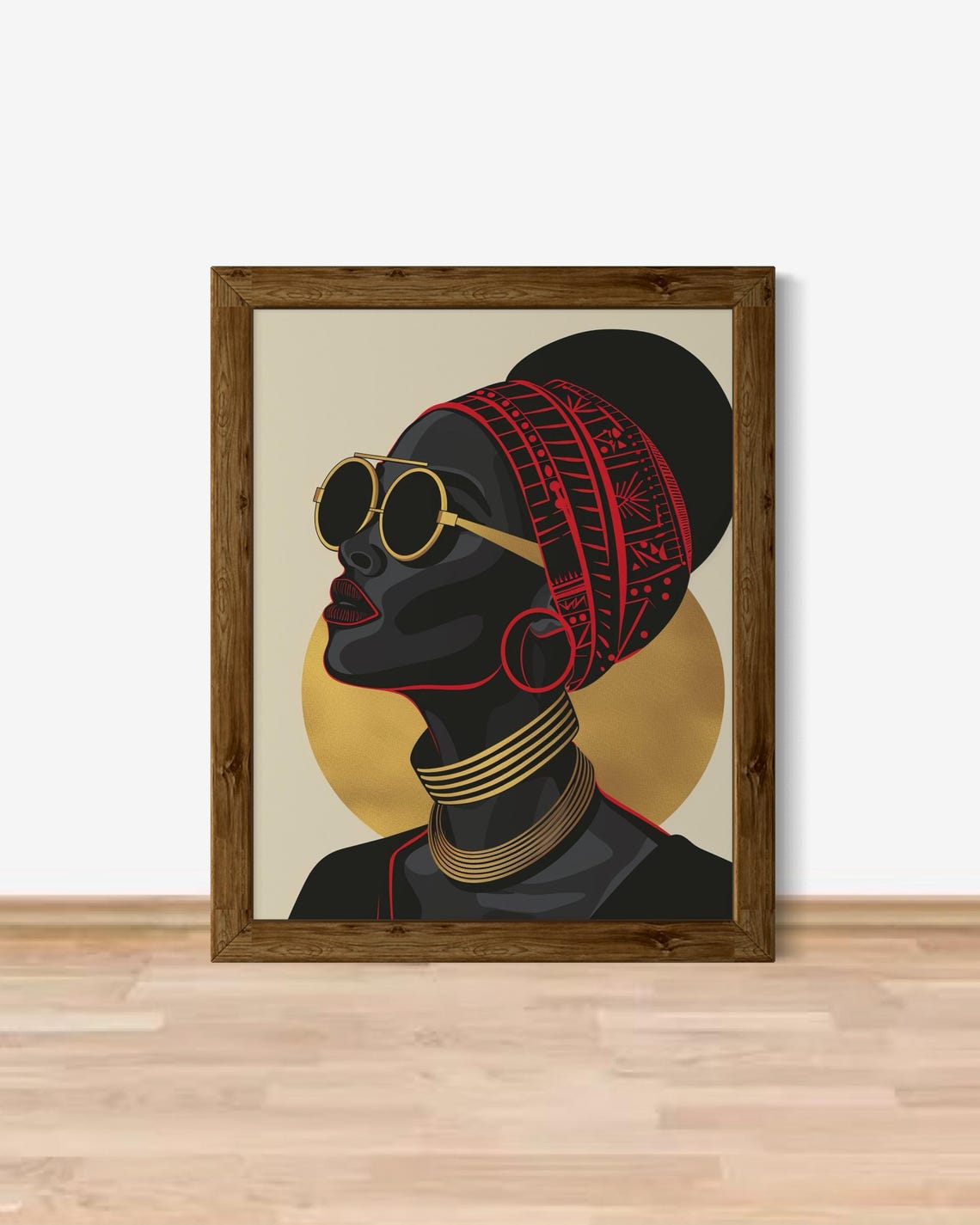 African Woman Red Headwrap Gold Sunglasses Bold Modern Portrait Poster