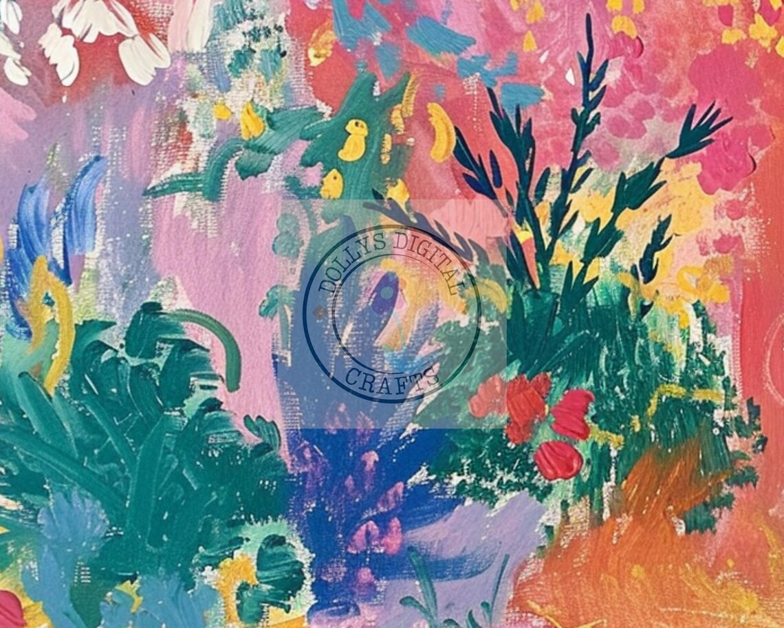 Pink Abstract Floral Garden Painting Colorful Botanical Wall Art - Image 5