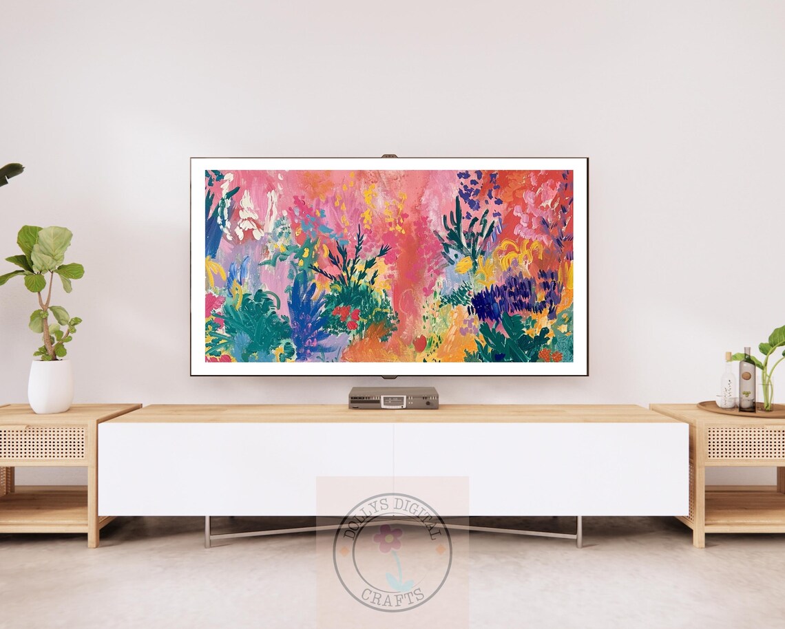 Pink Abstract Floral Garden Painting Colorful Botanical Wall Art - Image 2