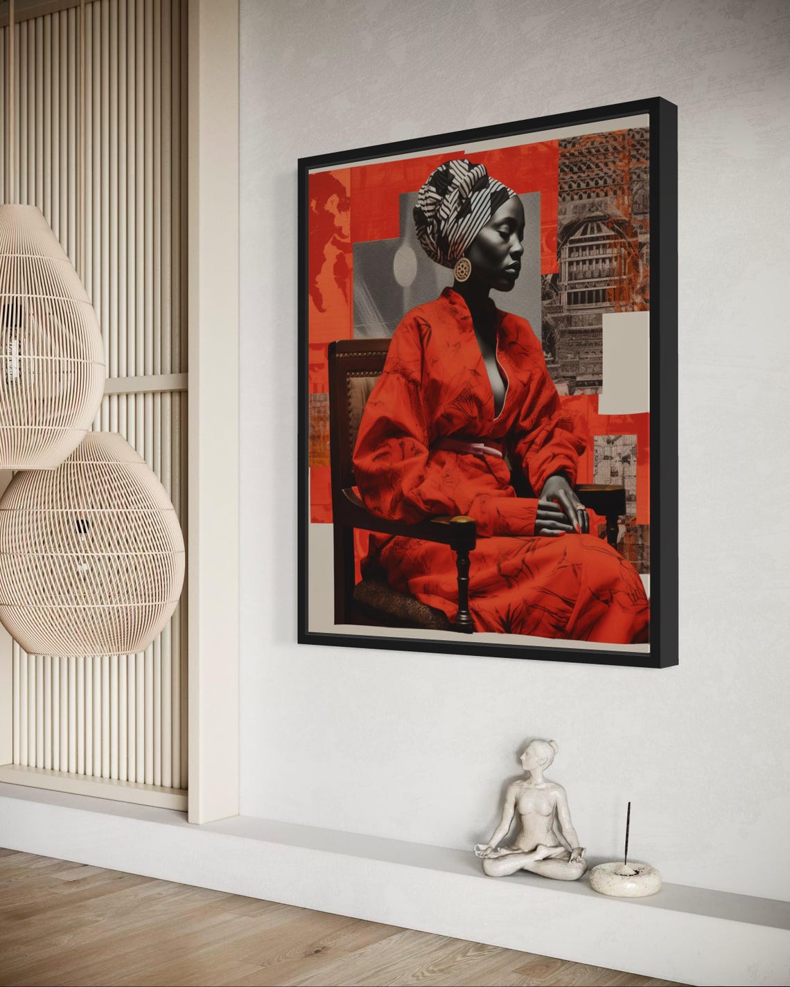 African Woman Red Robe Headwrap Bold Modern Collage Art Poster - Image 2
