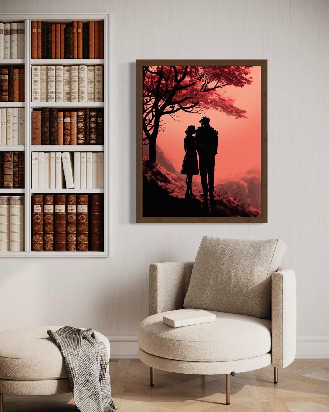 Silhouette Couple Under Red Tree At Sunset Romantic Love Poster - Image 7