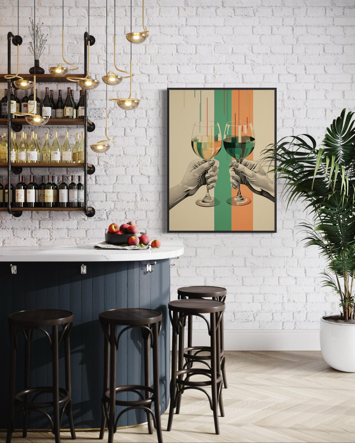 Cheers Wine Glasses Raised Toast Retro Striped Bar Decor Poster - Image 7