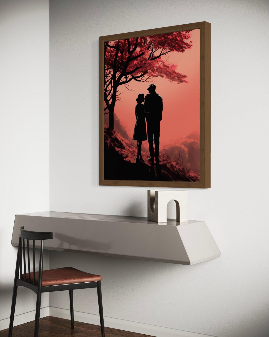 Silhouette Couple Under Red Tree At Sunset Romantic Love Poster - Image 4