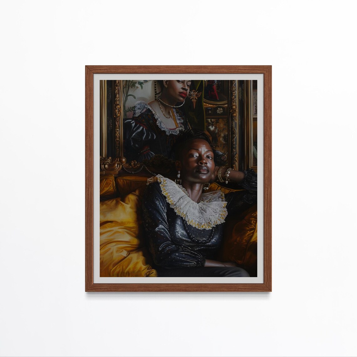 Renaissance Black Woman Baroque Palace Oil Style Portrait Poster