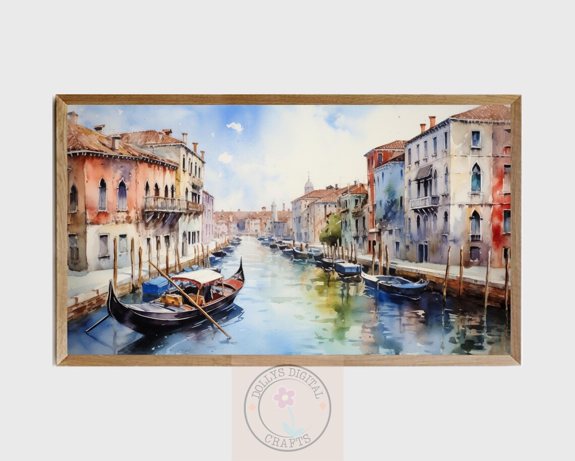 Gondola on Venice Canal Watercolor Painting Italy Travel Wall Art