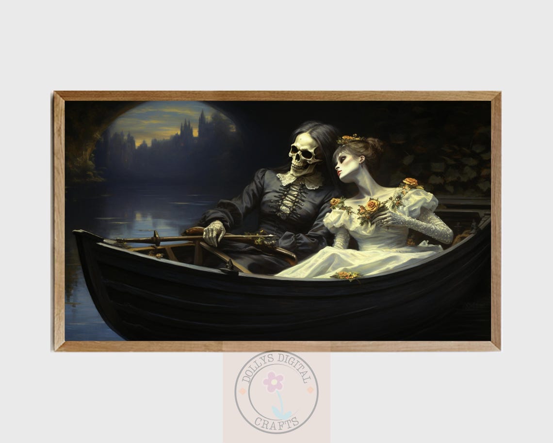 Gothic Skeleton Boat Night River Day of the Dead Dark Poster