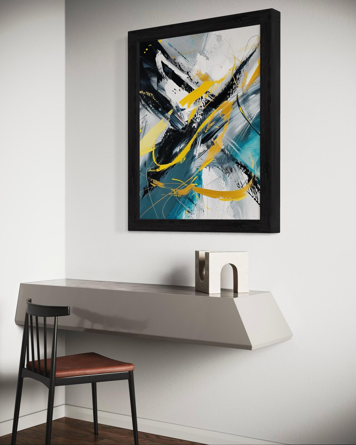 Modern Abstract Painting Yellow Black Teal Bold Brushstroke Poster - Image 3