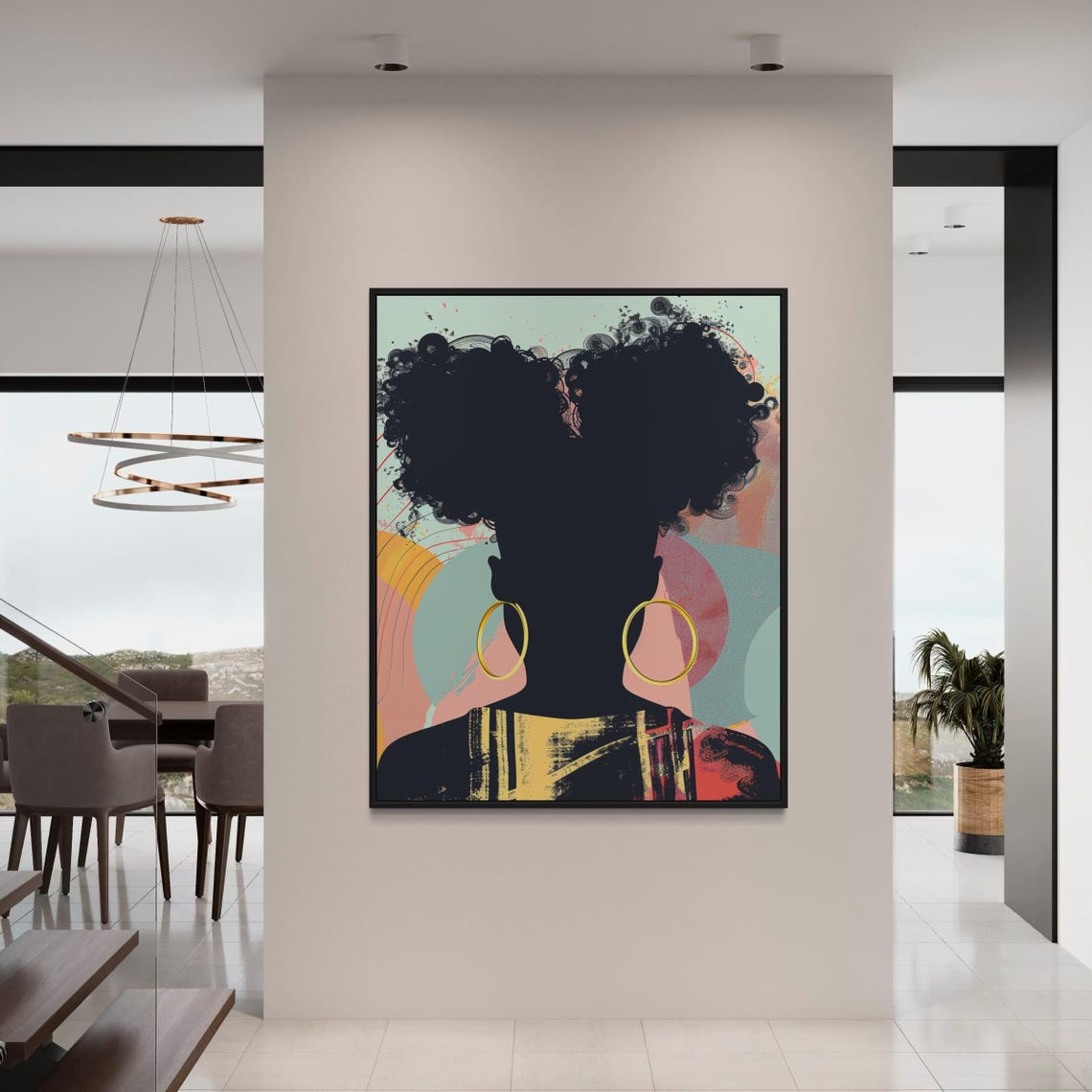 Afro Puffs Silhouette Gold Hoops Abstract Pastel Modern Poster - Image 2