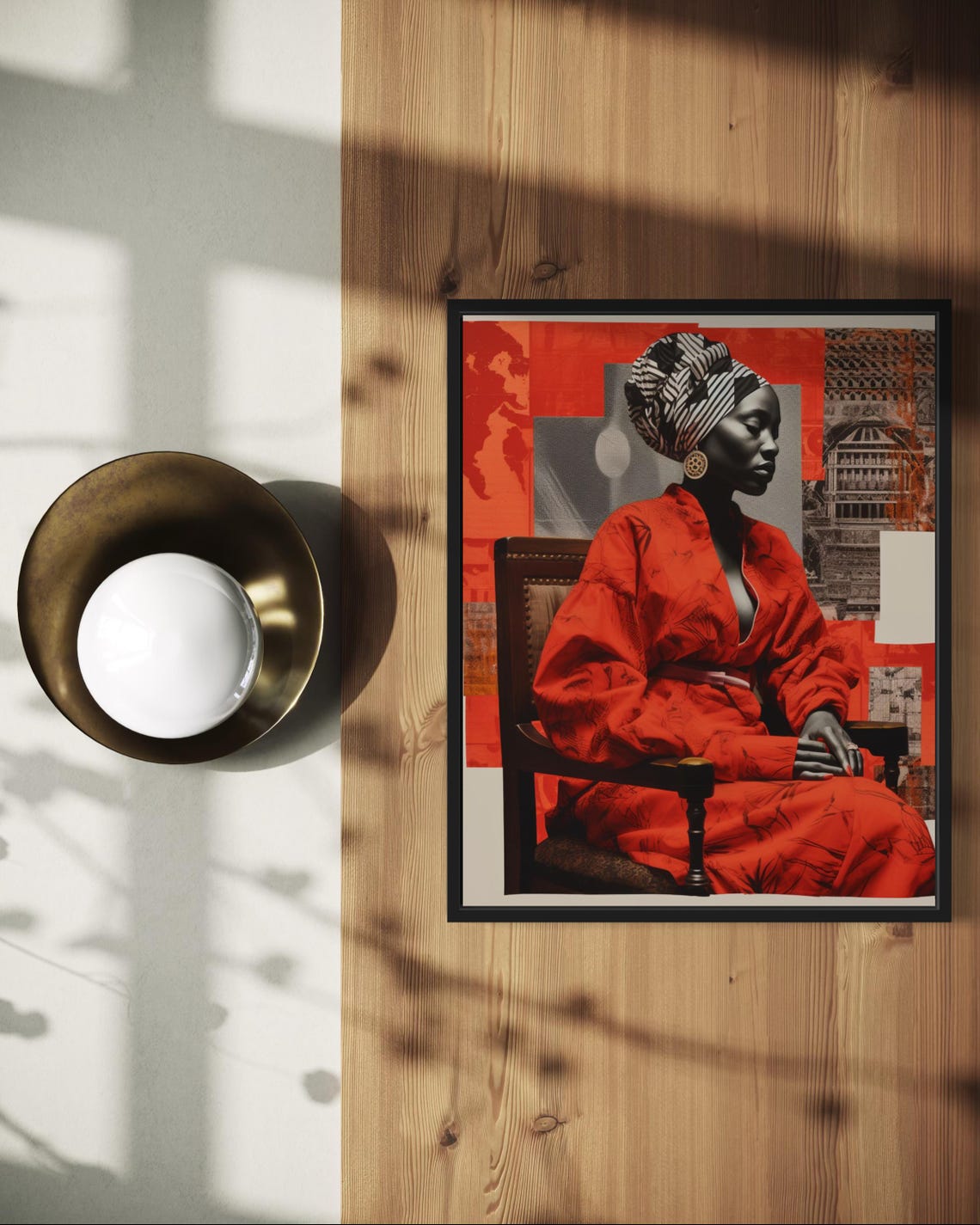 African Woman Red Robe Headwrap Bold Modern Collage Art Poster - Image 4
