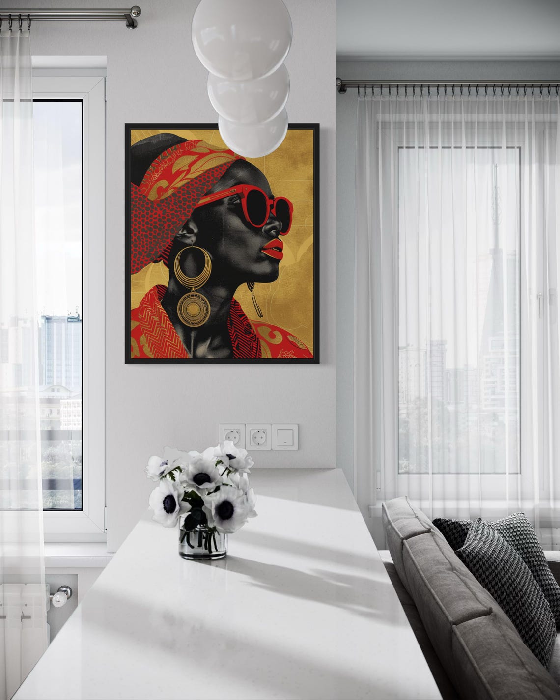 African Woman Red Sunglasses Profile Gold Jewelry Power Poster - Image 4
