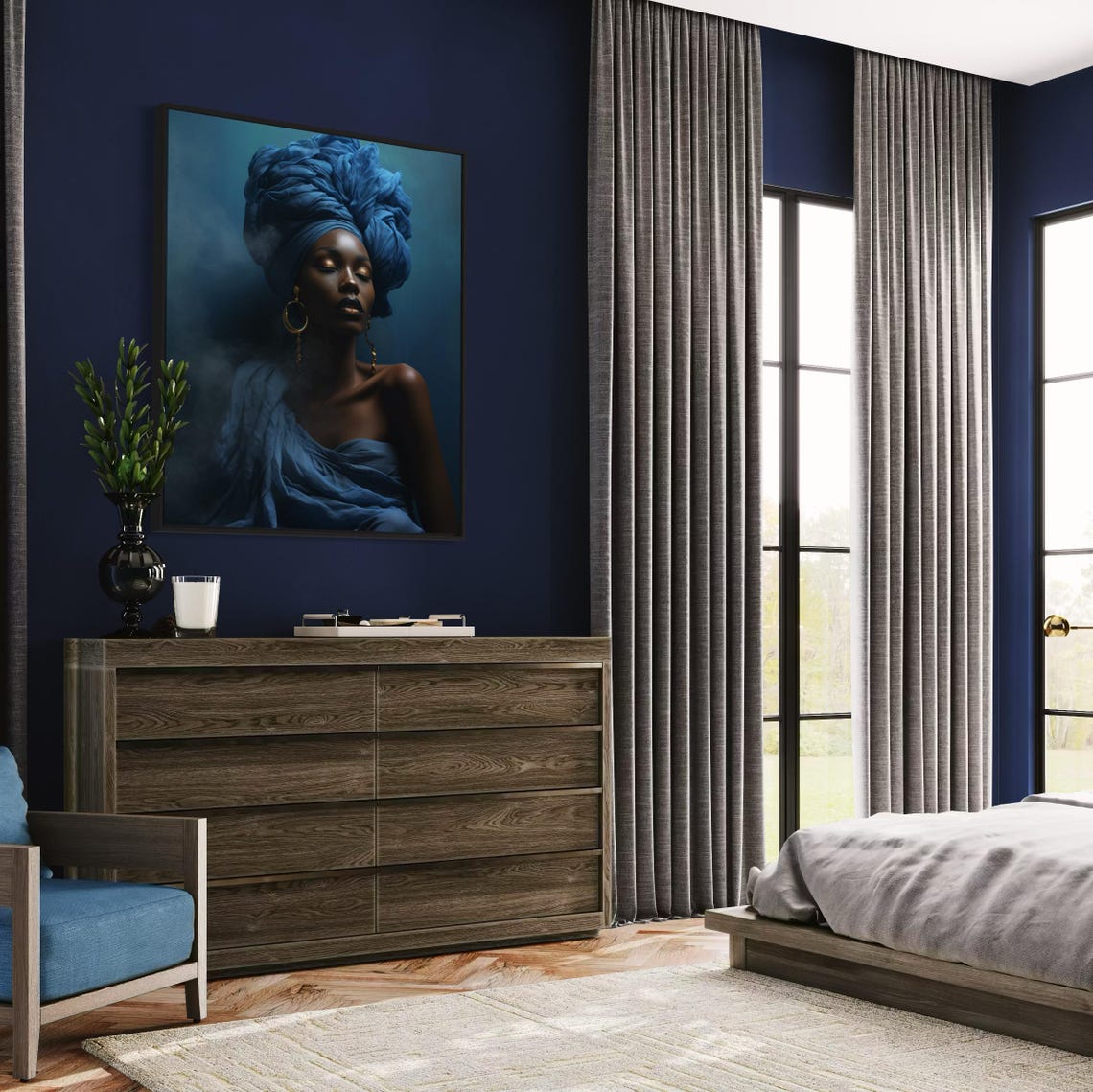 Black Woman Fashion Art Afrocentric Portrait With Gold Earrings Stylish Afro Art Print Modern Wall Decor Melanin Fashion Poster - Image 6